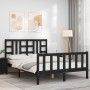 Double bed frame with black solid wood headboard by vidaXL, Beds and slatted bases - Ref: Foro24-3191980, Price: 192,29 €, Di...