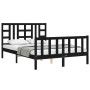 Double bed frame with black solid wood headboard by vidaXL, Beds and slatted bases - Ref: Foro24-3191980, Price: 192,29 €, Di...