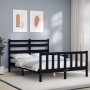 Bed frame with black solid wood headboard 140x200 cm by vidaXL, Beds and slatted bases - Ref: Foro24-3192040, Price: 194,93 €...