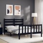 Bed frame with black solid wood headboard 140x200 cm by vidaXL, Beds and slatted bases - Ref: Foro24-3192040, Price: 194,93 €...