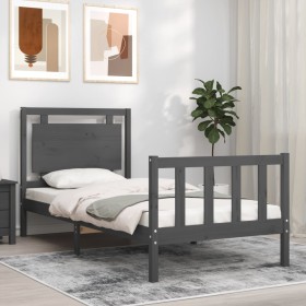 Gray solid wood bed frame with headboard by vidaXL, Beds and slatted bases - Ref: Foro24-3192128, Price: 115,99 €, Discount: %