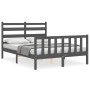 Gray solid wood bed frame with headboard 140x190 cm by vidaXL, Beds and slatted bases - Ref: Foro24-3192018, Price: 140,52 €,...