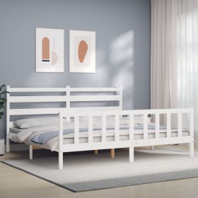 White solid wood bed frame with headboard 200x200 cm by vidaXL, Beds and slatted bases - Ref: Foro24-3192057, Price: 147,54 €...