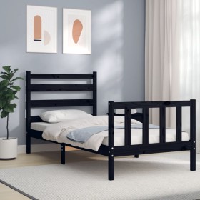 Estructura de cama individual con cabecero madera maciza negro de vidaXL, Camas y somieres - Ref: Foro24-3192000, Precio: 130...