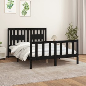 Bed frame with black pine wood headboard 140x200 cm by vidaXL, Beds and slatted bases - Ref: Foro24-3188170, Price: 183,99 €,...