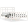 White solid wood bed frame with headboard 140x200 cm by vidaXL, Beds and slatted bases - Ref: Foro24-3192102, Price: 138,86 €...