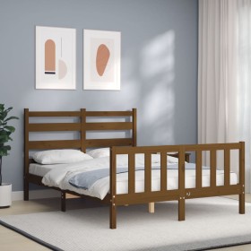 Double bed frame with honey brown wooden headboard by vidaXL, Beds and slatted bases - Ref: Foro24-3192009, Price: 131,99 €, ...