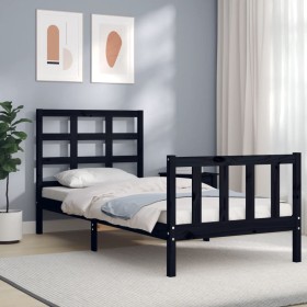 Estructura de cama con cabecero madera maciza negro 90x190 cm de vidaXL, Camas y somieres - Ref: Foro24-3192070, Precio: 126,...