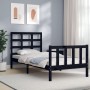 Bed frame with black solid wood headboard 90x190 cm by vidaXL, Beds and slatted bases - Ref: Foro24-3192070, Price: 126,22 €,...