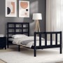 Bed frame with black solid wood headboard 90x190 cm by vidaXL, Beds and slatted bases - Ref: Foro24-3192070, Price: 126,22 €,...