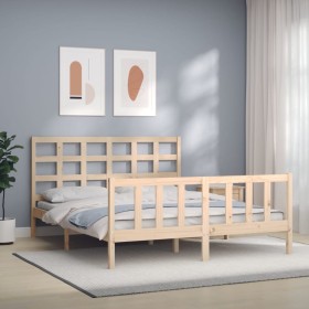 Estructura de cama de matrimonio con cabecero madera maciza de vidaXL, Camas y somieres - Ref: Foro24-3192106, Precio: 148,70...