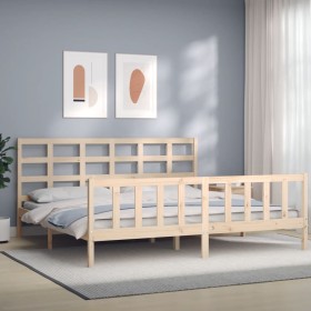 Bed frame with solid wood headboard 180x200 cm by vidaXL, Beds and slatted bases - Ref: Foro24-3192116, Price: 155,36 €, Disc...