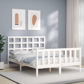 White solid wood bed frame with headboard 120x200 cm by vidaXL, Beds and slatted bases - Ref: Foro24-3192097, Price: 132,99 €...