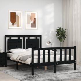 Estructura de cama con cabecero madera maciza negro 140x190 cm de vidaXL, Camas y somieres - Ref: Foro24-3192150, Precio: 210...