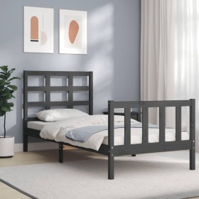 Gray solid wood bed frame with headboard 90x200 cm by vidaXL, Beds and slatted bases - Ref: Foro24-3192088, Price: 109,31 €, ...