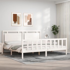 White solid wood bed frame with headboard 180x200 cm by vidaXL, Beds and slatted bases - Ref: Foro24-3192182, Price: 190,99 €...