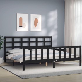 Bed frame with black solid wood headboard 180x200 cm by vidaXL, Beds and slatted bases - Ref: Foro24-3192120, Price: 193,99 €...