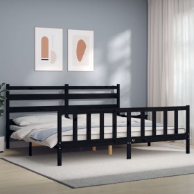 Bed frame with black solid wood headboard 200x200 cm by vidaXL, Beds and slatted bases - Ref: Foro24-3192060, Price: 201,99 €...