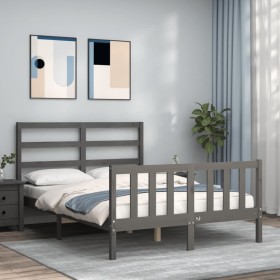 Estructura cama de matrimonio con cabecero madera maciza gris de vidaXL, Camas y somieres - Ref: Foro24-3191883, Precio: 131,...