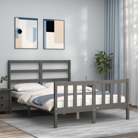 Double bed frame with gray solid wood headboard by vidaXL, Beds and slatted bases - Ref: Foro24-3191883, Price: 131,15 €, Dis...