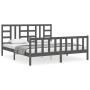 Gray solid wood bed frame with headboard 180x200 cm by vidaXL, Beds and slatted bases - Ref: Foro24-3191988, Price: 174,99 €,...