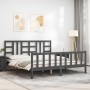 Gray solid wood bed frame with headboard 180x200 cm by vidaXL, Beds and slatted bases - Ref: Foro24-3191988, Price: 174,99 €,...