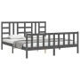 Gray solid wood bed frame with headboard 180x200 cm by vidaXL, Beds and slatted bases - Ref: Foro24-3191988, Price: 174,99 €,...