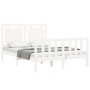 Double bed frame with white solid wood headboard by vidaXL, Beds and slatted bases - Ref: Foro24-3192137, Price: 144,96 €, Di...