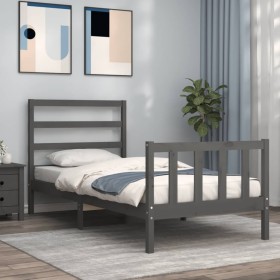 Gray solid wood bed frame with headboard 90x190 cm by vidaXL, Beds and slatted bases - Ref: Foro24-3191873, Price: 95,99 €, D...