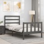 Gray solid wood bed frame with headboard 90x190 cm by vidaXL, Beds and slatted bases - Ref: Foro24-3191873, Price: 95,95 €, D...