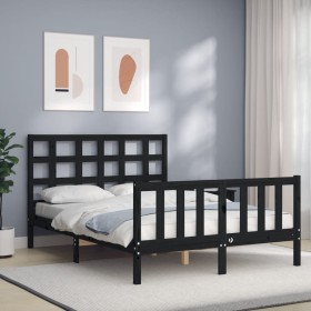 Bed frame with black solid wood headboard 120x200 cm by vidaXL, Beds and slatted bases - Ref: Foro24-3192100, Price: 169,85 €...