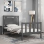 Gray solid wood bed frame with headboard 100x200 cm by vidaXL, Beds and slatted bases - Ref: Foro24-3192158, Price: 127,99 €,...