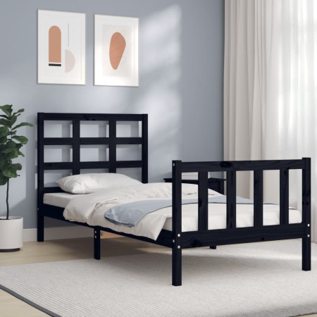 Bed frame with black solid wood headboard 90x200 cm by vidaXL, Beds and slatted bases - Ref: Foro24-3192090, Price: 144,45 €,...