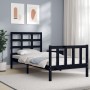 Bed frame with black solid wood headboard 90x200 cm by vidaXL, Beds and slatted bases - Ref: Foro24-3192090, Price: 136,79 €,...