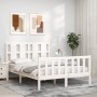 White solid wood bed frame with headboard 120x200 cm by vidaXL, Beds and slatted bases - Ref: Foro24-3192227, Price: 137,14 €...