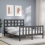 Gray solid wood bed frame with headboard 120x200 cm by vidaXL, Beds and slatted bases - Ref: Foro24-3192098, Price: 140,32 €,...