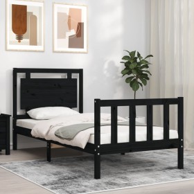 Estructura de cama individual con cabecero madera maciza negro de vidaXL, Camas y somieres - Ref: Foro24-3192130, Precio: 137...