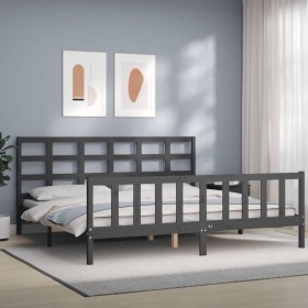 Gray solid wood bed frame with headboard 180x200 cm by vidaXL, Beds and slatted bases - Ref: Foro24-3192118, Price: 168,99 €,...