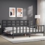 Gray solid wood bed frame with headboard 180x200 cm by vidaXL, Beds and slatted bases - Ref: Foro24-3192118, Price: 168,99 €,...