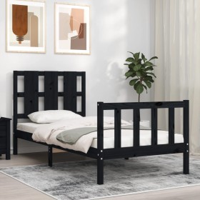 Bed frame with black solid wood headboard 90x200 cm by vidaXL, Beds and slatted bases - Ref: Foro24-3192220, Price: 151,12 €,...