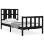 Bed frame with black solid wood headboard 90x200 cm by vidaXL, Beds and slatted bases - Ref: Foro24-3192220, Price: 145,90 €,...