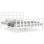 Double bed frame with white solid wood headboard by vidaXL, Beds and slatted bases - Ref: Foro24-3192107, Price: 145,79 €, Di...