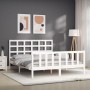 Double bed frame with white solid wood headboard by vidaXL, Beds and slatted bases - Ref: Foro24-3192107, Price: 145,79 €, Di...