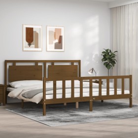 Honey brown solid wood bed frame and headboard 200x200 cm by vidaXL, Beds and slatted bases - Ref: Foro24-3192189, Price: 178...