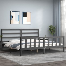 Gray solid wood bed frame with headboard 180x200 cm by vidaXL, Beds and slatted bases - Ref: Foro24-3191923, Price: 153,99 €,...