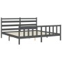 Gray solid wood bed frame with headboard 200x200 cm by vidaXL, Beds and slatted bases - Ref: Foro24-3192058, Price: 162,99 €,...