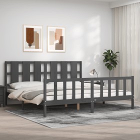 Estructura de cama con cabecero madera maciza gris 180x200 cm de vidaXL, Camas y somieres - Ref: Foro24-3192248, Precio: 186,...