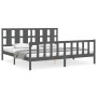 Gray solid wood bed frame with headboard 180x200 cm by vidaXL, Beds and slatted bases - Ref: Foro24-3192248, Price: 186,99 €,...