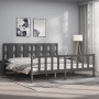 Gray solid wood bed frame with headboard 180x200 cm by vidaXL, Beds and slatted bases - Ref: Foro24-3192248, Price: 186,99 €,...