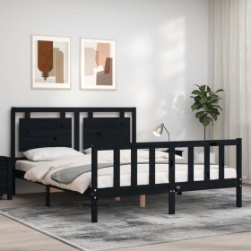 Bed frame with black solid wood headboard 160x200 cm by vidaXL, Beds and slatted bases - Ref: Foro24-3192180, Price: 270,99 €...